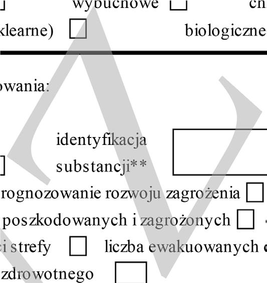 rozpoznania radiacyjnego Z modułem wsparcia biologicznego Warunki atmosferyczne (siła i kierunek wiatru, temperatura, opady):...... I. Miejsce zdarzenia: 1. W komunikacji: 2. Obiekty (budynki): 3.