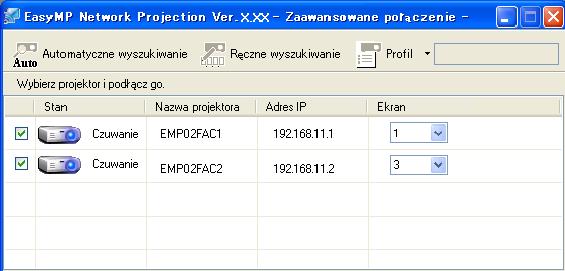 Korzystnie z Wyświetlni Wieloekrnowego 33 Przypisywnie obrzów do projekcji W tej sekcji objśniono ekrn wirtulny dl przykłdowego rozmieszczeni 1. s "Przykłd Dostosowni Ekrnu Wirtulnego" str.