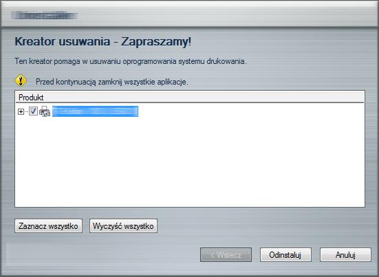 Instalacja i konfiguracja urządzenia > Instalacja oprogramowania Dezinstalacja oprogramowania Postępuj zgodnie z poniższą procedurą aby odinstalować oprogramowanie z komputera.