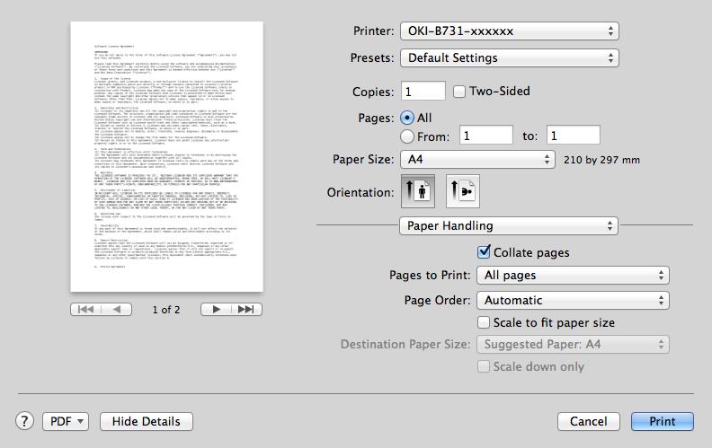 Opis funkcji drukowania 1 Panel [Obsługa papieru (Paper Handling)] Panel [Materiały eksploatacyjne (Supply Levels)] Wygodne funkcje drukowania Segreguj strony (Collate pages) Strony do