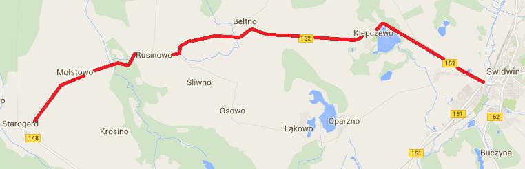 22. Przebudowa drogi wojewódzkiej nr 152 na odcinku Starogard Łobeski - Świdwin Na odcinku Starogard - Świdwin, droga wojewódzka nr 152 ma bardzo niską