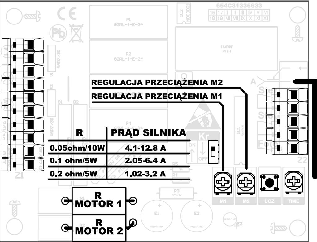 UWAGA! Przy włączonym zasilaniu nie wolno zmieniać pozycji przełącznika Kr. Może to doprowadzić do nieprawidłowej pracy sterownika.