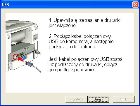 6 Po wyświetleniu tego okna upewnij się, że zasilanie drukarki jest włączone.