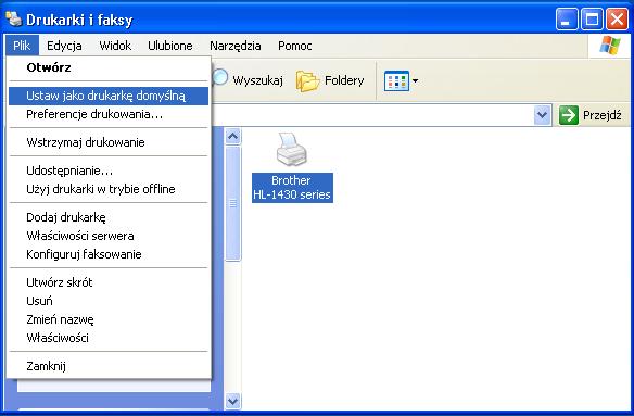 Windows 3 Z menu Plik wybierz pozycję Ustaw jako drukarkę domyślną.