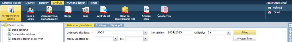 Sporządzanie wydruków Przygotowanie szablonów dokumentów i zaświadczeń System UONET+ umożliwia sporządzanie szablonów wydruków zaświadczeń np. do OPS czy ZUS.