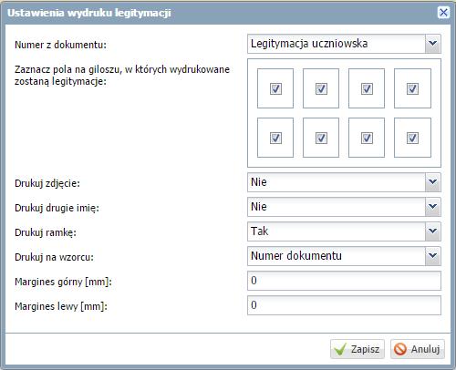 Sporządzanie wydruków Drukowanie legitymacji szkolnej Aby wydrukować legitymacje szkolną należy: Na drzewie danych wybrać Legitymacje.