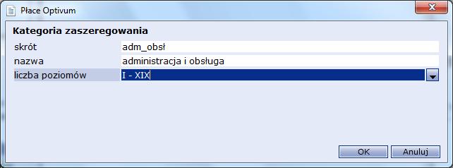 Wypełnij formularz Kategoria zaszeregowania: wpisz skrót kategorii, np. adm_obs, wpisz pełną nazwę kategorii, np.