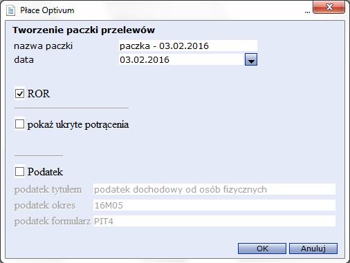 50 Materiały dla uczestnika szkolenia 5. W oknie modułu Przelewy Optivum, które pojawi się na ekranie, postaw znacznik przy danej paczce przelewów. 6. Z menu wybierz Plik/ Standard tworzonego pliku.