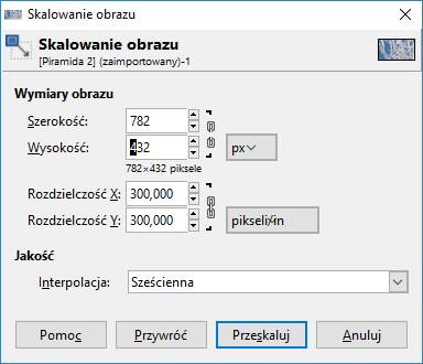 [24/74] GIMP Rysunek 49. Skalowanie obrazu Do warstwy znajdującej się wyżej, czyli Piramida 2 dodajemy maskę warstwy.