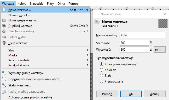 oknie Nowa warstwa zaznaczamy opcję Kolor tła, w polu Nazwa warstwy wpisujemy