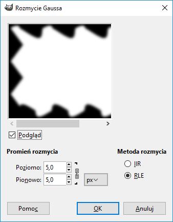 Rozmycie, a następnie Rozmycie Gaussa W oknie Rozmycie Gaussa ustawiamy Promień