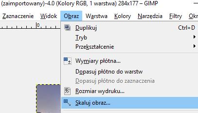 Tak więc: Z menu Obraz wybieramy polecenie Skaluj obraz W polu Szerokość i Wysokość wpisz 250