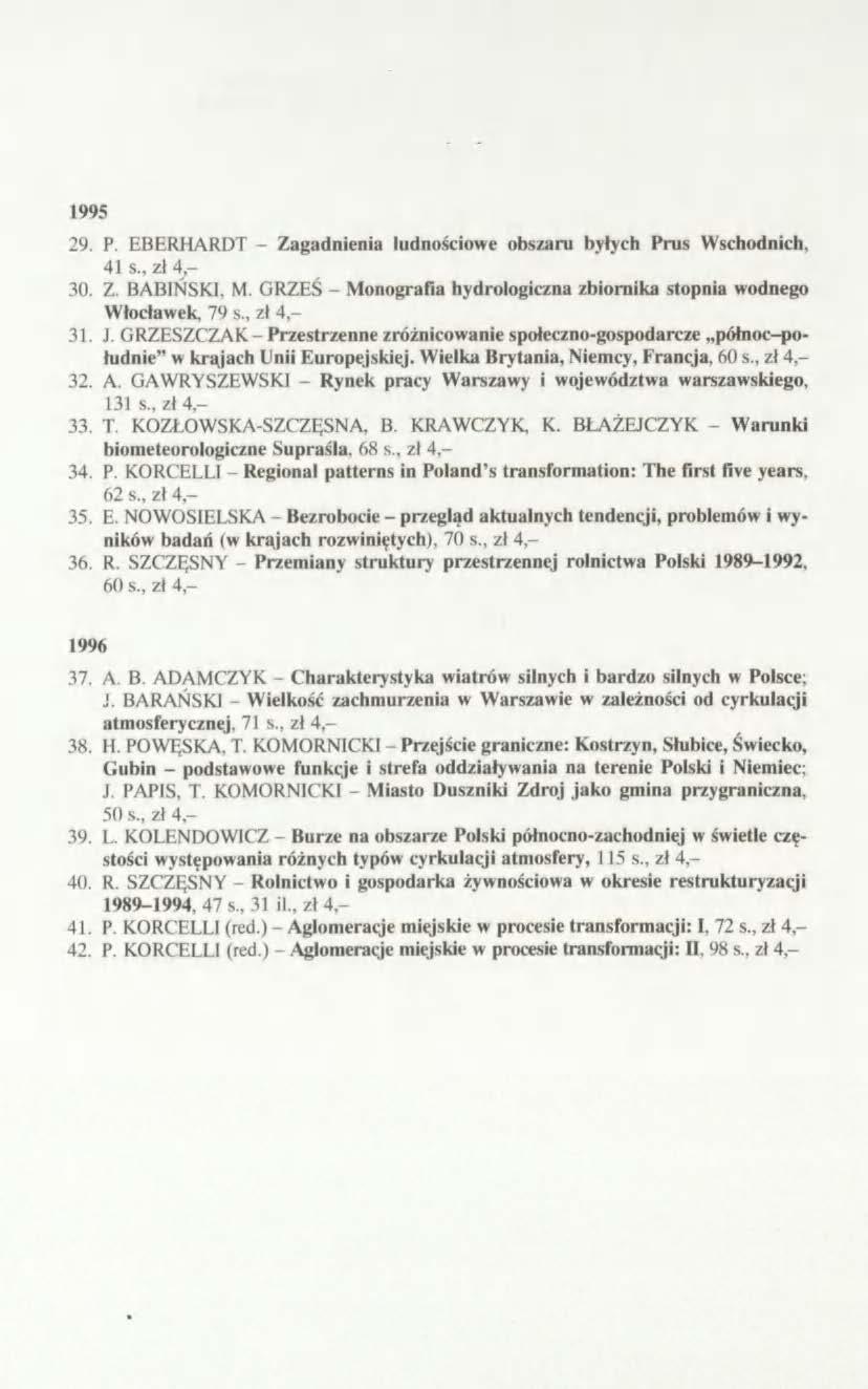 WYKAZ ZESZYTÓW INSTYTUTU GEOGRAFII I