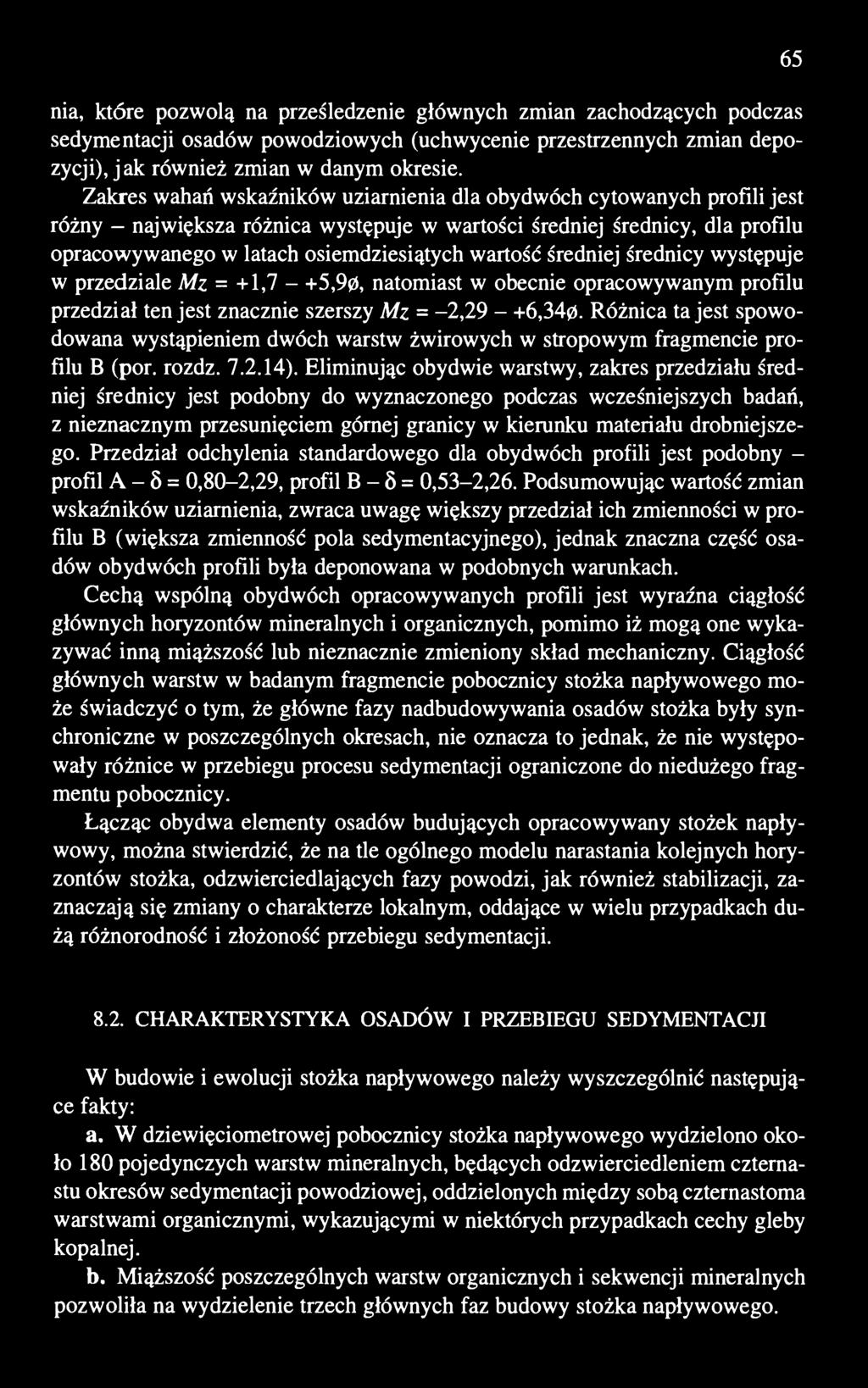 wartość średniej średnicy występuje w przedziale Mz = +1,7 - +5,90, natomiast w obecnie opracowywanym profilu przedział ten jest znacznie szerszy Mz = -2,29 - +6,340.