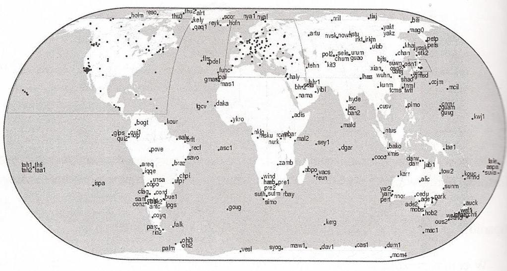 Fig. 10. The network of points forming ITRF (source: Banasik et alt.