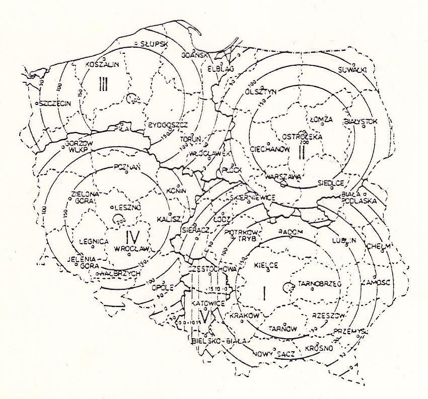 Fig. 17. Zones of frame 1965 with the isolines of deformations (source: Banasik et alt.