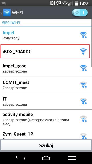 Konfiguracja urządzenia SSID: ibox_xxxxxx Hasło: 0123456789 Adres IP: 192.168.100.