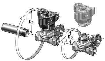 Zawory z nastawą ręczną LENO MSV-BD Montaż DN R1/R2 (mm) 15 86/67 20 89/69 25 91/71 32 118/84 40 118/84 50 124/90 Przed zamontowaniem zaworu, należy upewnić się, że instalacja jest wolna od