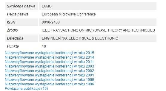 Poniżej przykładowy opis wystąpienia w bazie konferencji EuMC w 2014 r. 8.6.