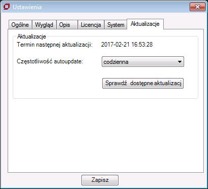 Częstotliwości aktualizacji Program StropyCAD, automatycznie sprawdza dostępność nowych wersji programu. Aby ustawić częstotliwość aktualizacji 1. Wybierz z pola kombi częstotliwość aktualizacji: a.