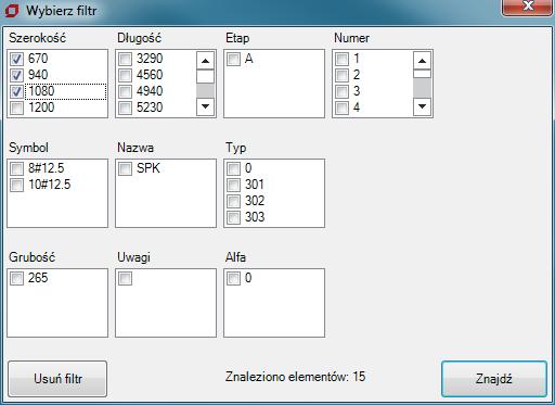 3.4.5. Filtrowanie tabeli Aby filtrować dane w tabeli 1. Wybierz z menu górnego Filtr 2. Okno dialogowe Wybierz filtr zostanie wyświetlone 3. Wybierz kryteria filtrowania 4. Kliknij OK 3.4.6.