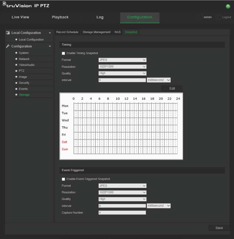 Parametry zrzutu obrazu Można skonfigurować zaplanowane zrzuty obrazu oraz zrzuty obrazu wyzwalane zdarzeniami.