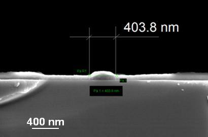 Projekty stempli PDMS z wzorem matrycy otworów o średnicy 400 nm (a) i wzorem pasków o szerokości 800 nm w module 1,2 μm (b) Stemple wykorzystano do wykonania wzorów w rezyście TU2 rozwirowanym na