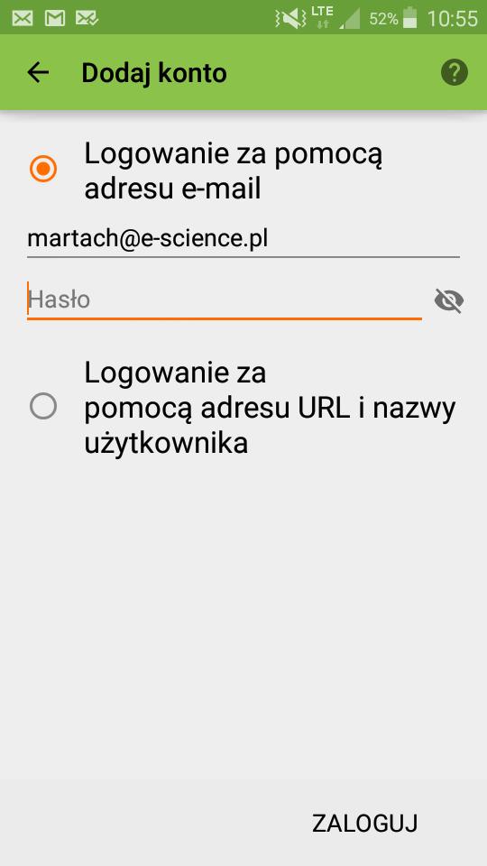 2.4 Synchronizacja Książki adresowej z telefonem na systemie Android Rys. 2.21: Dodawanie nowego konta w aplikacji DAVdroid.