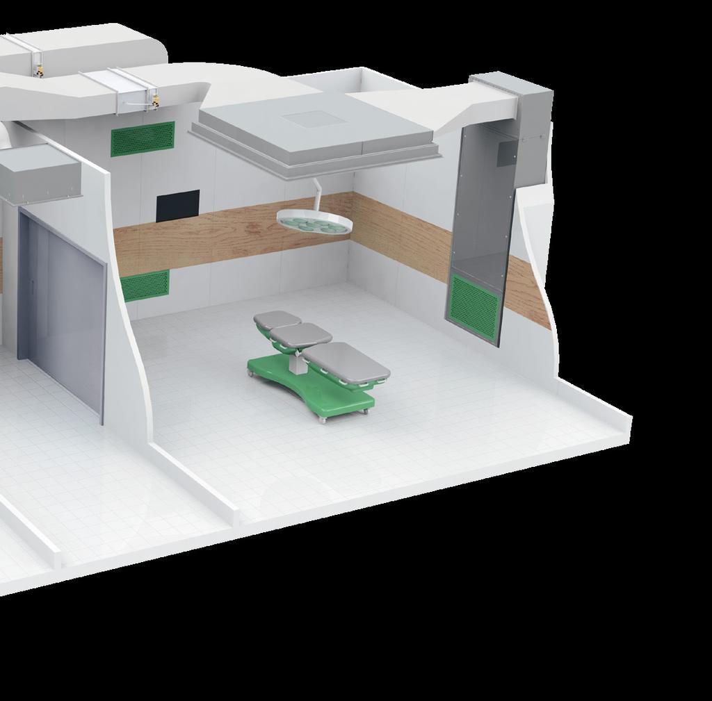 Strop laminarny z filtrem Hepa Zapewnia laminarny (niskoturbulentny) przepływ wyporowy nad polem operacyjnym.