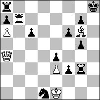 1.Sc6! (1.Gb3? Sf8+ 2.Kg8 Ge5 3.W5a2+ Kf3 4.Wf1+ Kg4 -+.) 1 Sf8+ (1 G:c6?! 2.bc Sf8+ 3.Kg8(Kh8) główny wariant) 2.Kg8 (2.Kh8? Wb7! 3.Kg8 Sg6 4.W:a8 Wg7#.) 2 G:c6 3.b:c6 Ge5! (3 Se7+ 4.Kf7 =; 3 Se6+ 4.