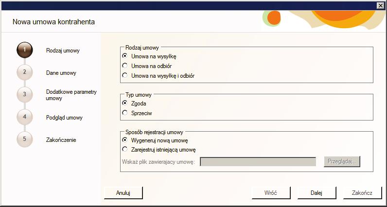 32 Podręcznik użytkownika Symfonia Start e-dokumenty Rys. 20 Okno kreatora Nowa umowa kontrahenta strona Rodzaj umowy.
