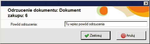 Pojawi się komunikat z pytaniem czy zaakceptować dokument. Jego potwierdzenie spowoduje pojawienie się słowa Zaakceptowany w kolumnie Status wewnętrzny na liście dokumentów zakupu.