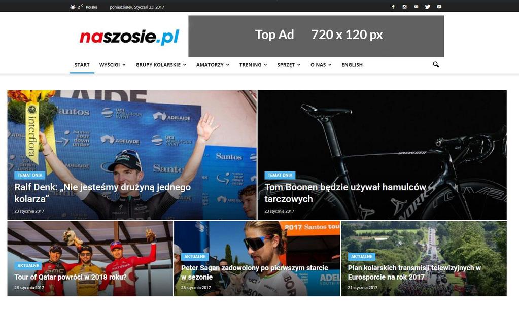 TOP AD Modele współpracy display naszosie.pl Baner obok loga, na prawo. Widoczny na każdej stronie portalu w wersji PC/Laptop.