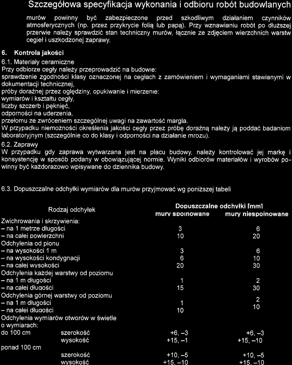 Szczeg6towa specyfikacja wykonania i odbioru robot budowlanych mur6w powinny by6 zabezpieczone przed szkodliwym dzialaniem czynnik6w atmosferycznych (np. pzez przykrycie foliq lub papq).