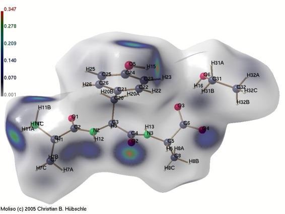 8 Rysunek, wygenerowany za pomocą programu MOLISO, 15 który umożliwia również wizualizację cząsteczki w trzech wymiarach, został zauważony przez edytora czasopisma Organic & Biomolecular Chemistry i
