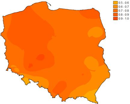 4 Zmiany temperatury powietrza 49 przez Wielkopolskę, aż po środkową część wybrzeża Bałtyku, na Suwalszczyźnie oraz w okolicach Krakowa (0,8-0,9 C).