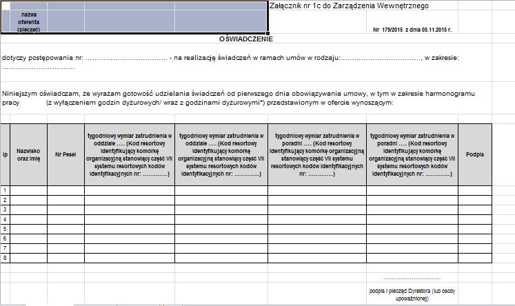 Oświadczenia personelu (Zarządzenie Nr 179/2015/DSOZ Dyrektora Śląskiego OW NFZ z dnia 5 listopada 2015 r.