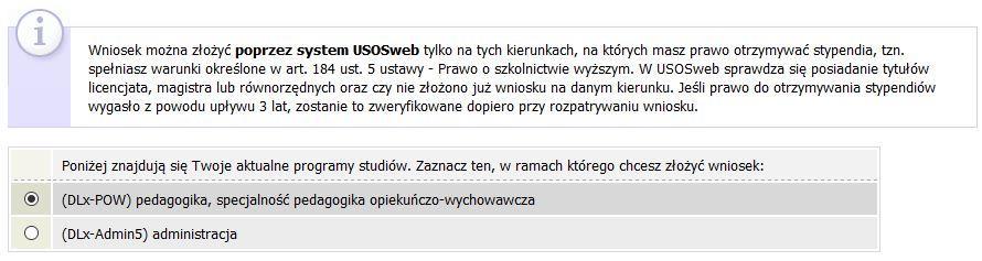 EKRAN 1 WYBÓR KIERUNKU STUDIÓW Na podstawie informacji z systemu USOS oraz informacji podanych przez Ciebie na Ekranie 0, system sprawdzi Twoje