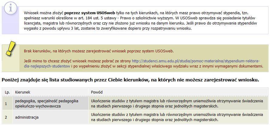 Jeżeli posiadasz takie uprawnienia, pojawi się ekran, na którym musisz wybrać kierunek, w ramach którego będziesz składał wniosek.