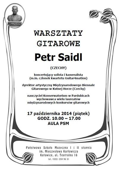 17 października 2014 WARSZTATY GITAROWE W naszej szkole gościł kolejny czeski artysta: Petr Saidl