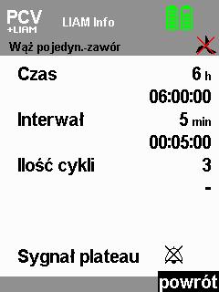 5.7 LIAM Info Wskazówka: Funkcja LIAM została szczegółowo objaśniona w rozdziale 5.10 LIAM (insuflacja) na stronie 61. 1. W menu pacjenta wybrać punkt LIAM Info przy użyciu pokrętła. 2.