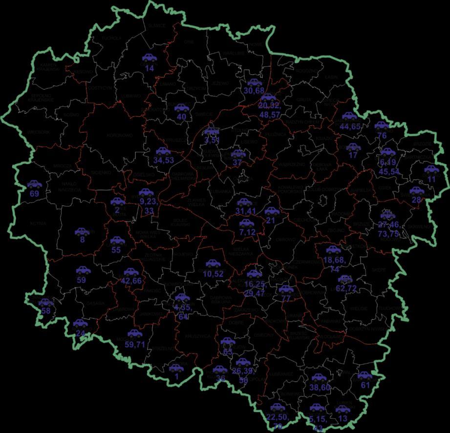 PLAN GOSPODARKI ODPADAMI WOJEWÓDZTWA KUJAWSKO POMORSKIEGO na lata 2016-2022 z perspektywą na lata 2023-2028 Mapa 10 Stacje demontażu pojazdów wycofanych z eksploatacji Stan na dzień 31 grudnia 2015r.