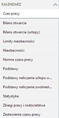 Kalendarz Opcja służy odnotowaniu wszelki operacji związanych z czasem pracy.