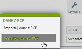 Aby była możliwość zaczytania danych z RCP na listy należy w konfiguracji systemu Narzędzia/Opcje/Kalendarze/RCP-reguły zaznaczyć parametr "Import danych do tabeli pośredniej": Tak.