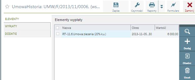 Lista umów Przykład. Umowa została zawarta w okresie 2002-04-05 20. Umowa płacona była w dwóch ratach. Pierwsza rata została zapłacona w dniu zakończenia umowy.