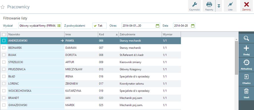 Lista otwartych zakładek Program umożliwia otwieranie wielu zakładek z oknami roboczymi. Dzięki temu użytkownik może równocześnie otworzyć w programie kilka list i łatwo się pomiędzy nimi przełączać.