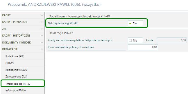 Informacje dla PIT-40 PIT 11 Generowanie deklaracji rocznych dla pracowników zaczynamy od wejścia na listę Kadry i płace/kadry/pracownicy następnie na listę Wszyscy wybieramy okres całego roku, za