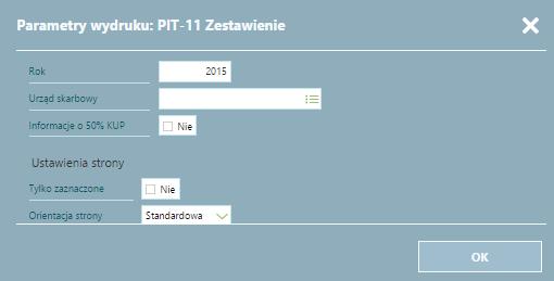 Parametry wydruku Karta przychodów pracownika Generowanie Zestawienia do PIT 11 i PIT 8AR Poniżesz zestawienia są pomocne przy sprawdzaniu deklaracji PIT 11.