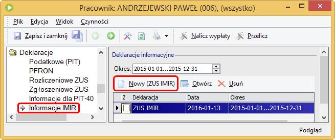 pracownik nie był uwzględniony na deklaracji RCA lub RZA Opcja na NIE oznacza, że zostanie wygenerowane dwanaście tabel, dla każdego miesiąca