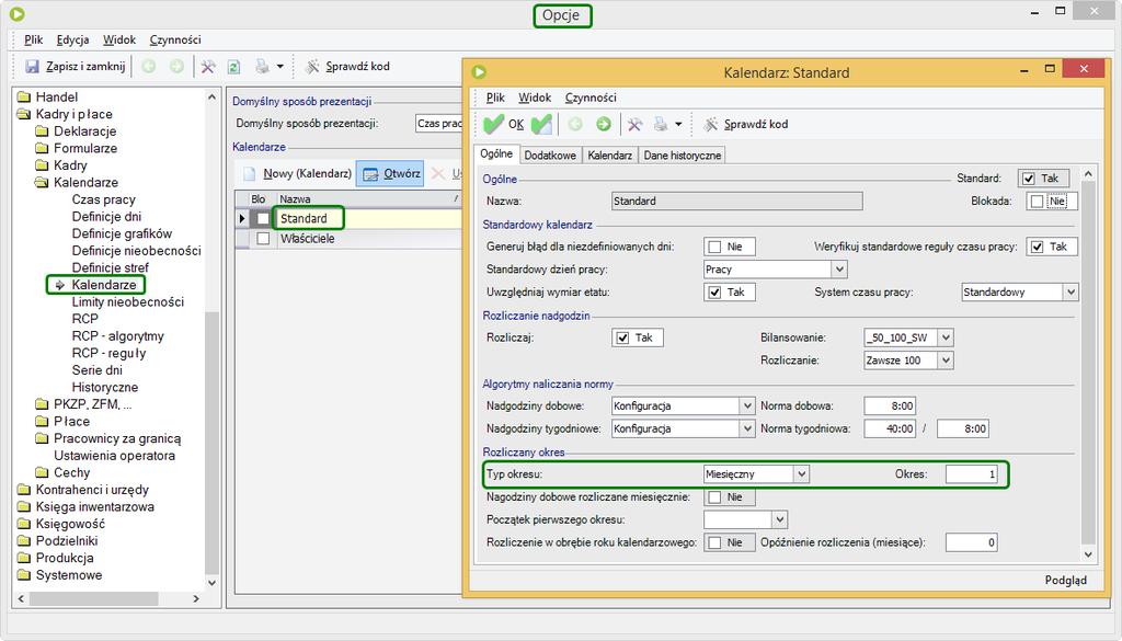 Oddawanie dni wolnych za nadgodziny W programie standardowo zdefiniowany jest jeden kalendarz, w którym jest przyjęty jednomiesięczny okres rozliczeniowy.